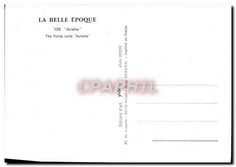 REPRO La Belle Epoque Aviette Velo Cycle Avion — Rückseite