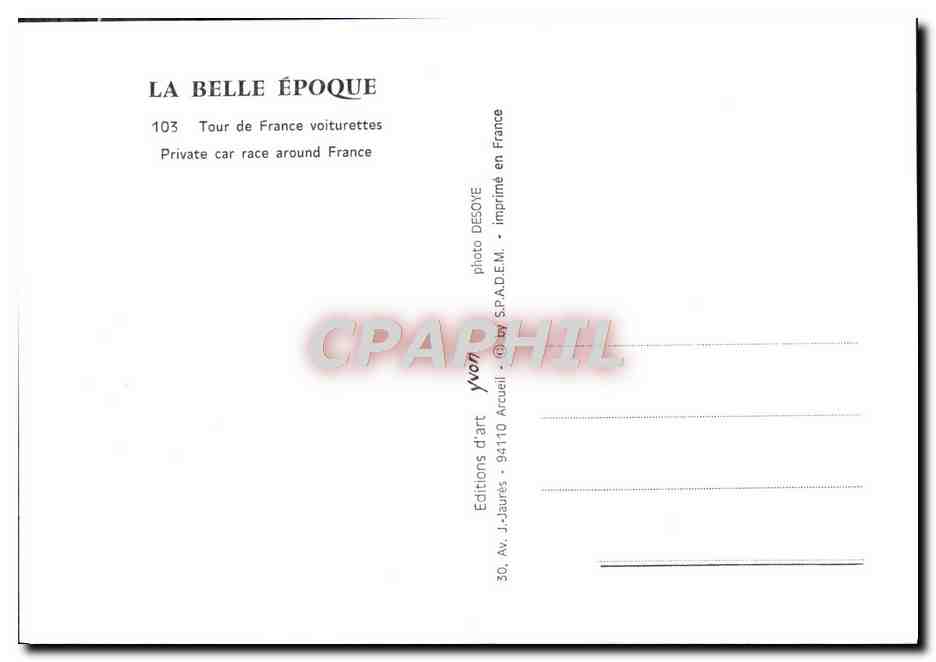 Voiturette de tourisme — Tour de France voitures — Éditions J. Jaurès — Rückseite