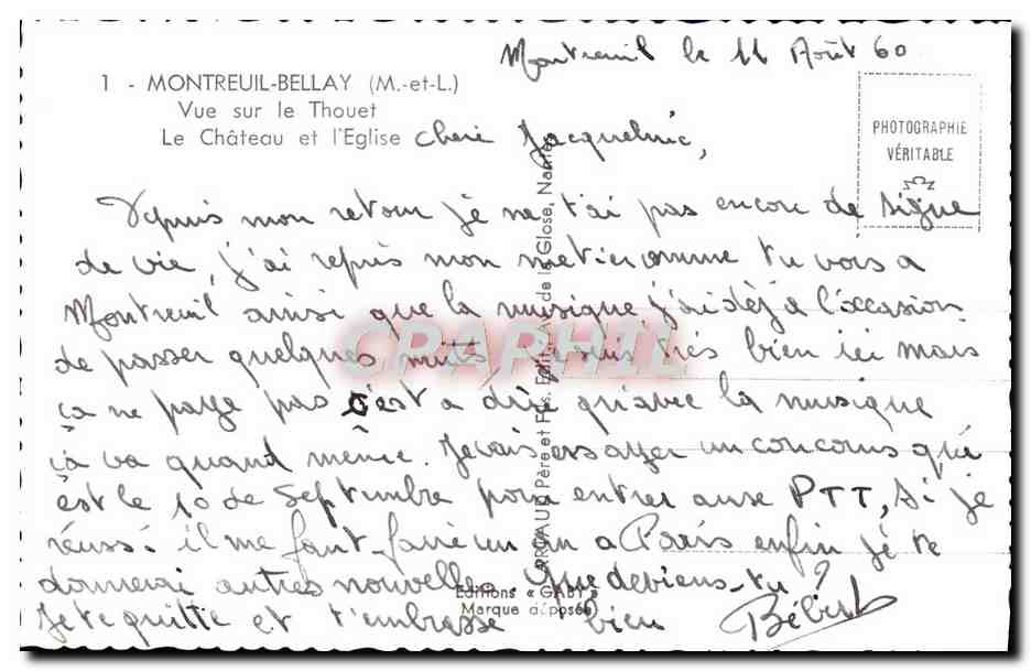 CPM Montreuil Bellay Vue Sur le Thouet Le Chateau — Rückseite
