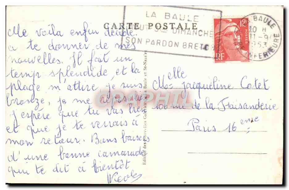 CPA La Baule Sur Mer La Plage — Verso