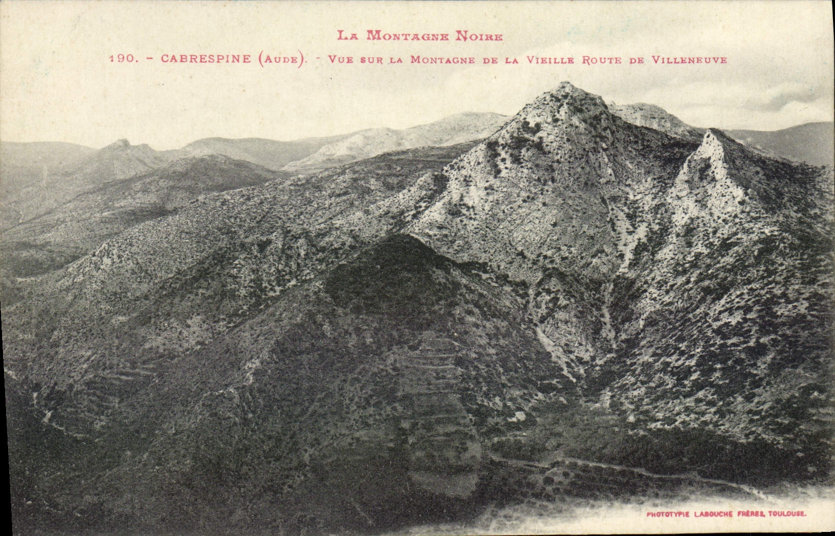 La Montagne Noire — Vue sur la Montagne de la Vieille Route de Villeneuve — Phototypie Labouche Frères, Toulouse