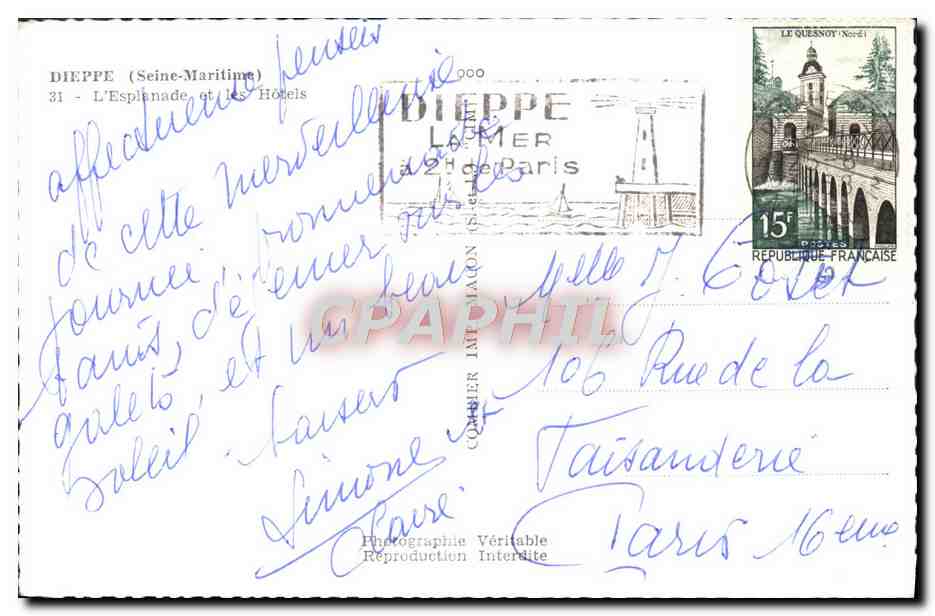 CPM Dieppe L'Esplanade et les Hotels — Rückseite