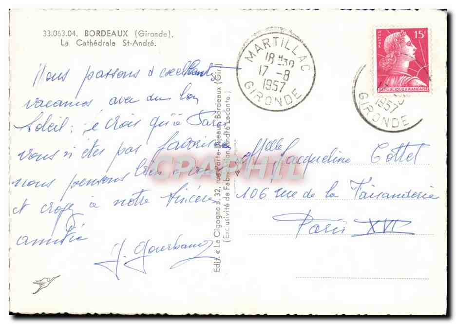 CPM Bordeaux La Cathedrale St Andre — Verso