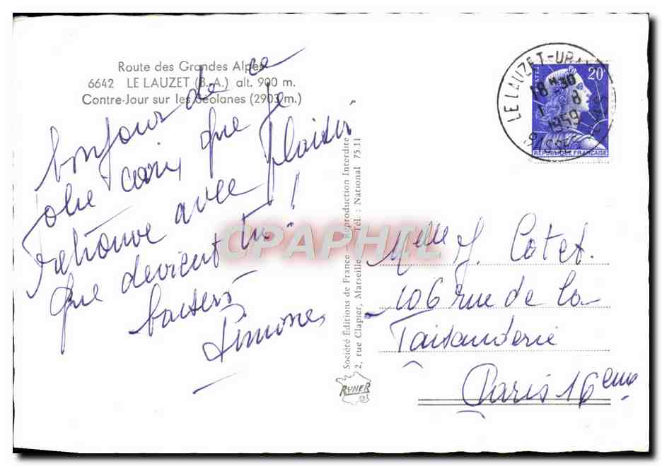 CPM Le Lauzet Contre jour sur les Seolanes — Verso