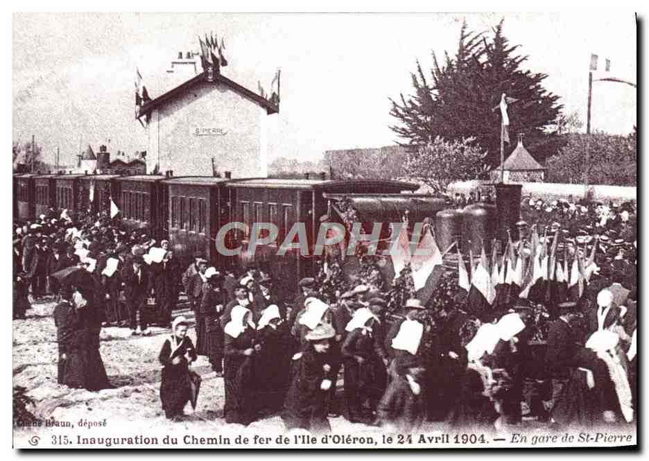 REPRO inauguration du chemin de fer de l'ile d'Oleron 24 avril 1904 Train En gare de St Pierre Folklore