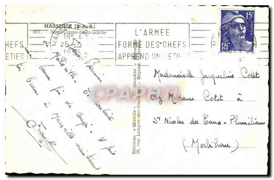 CPM Marseille Notre Dame de la Garde Flamme L'armee forme des chefs Militaria  — Rückseite