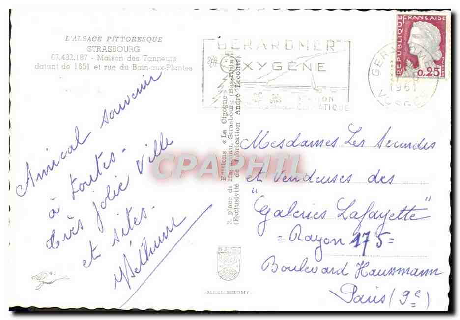 CPM Strasbourg Maison des Tanneurs Rue du Bain aux Plantes — Verso