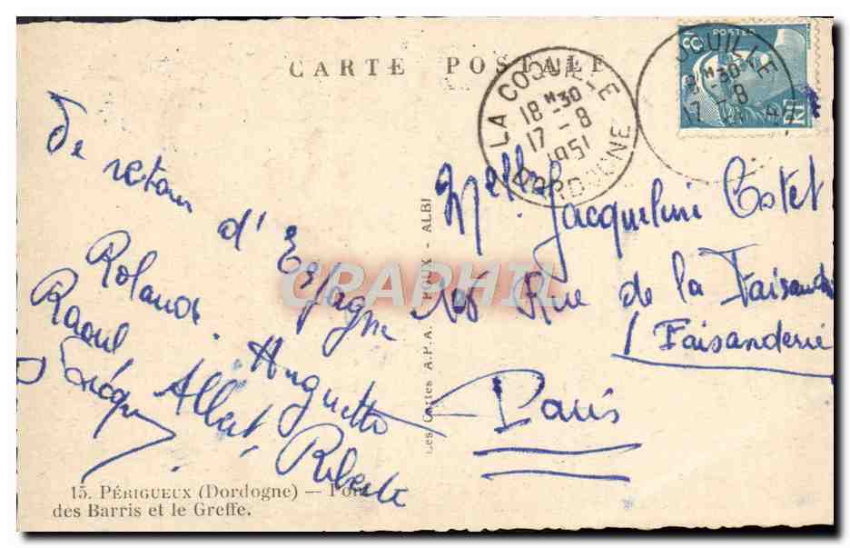 CPA Perigueux Pont des Barris et le Greffe — Rückseite