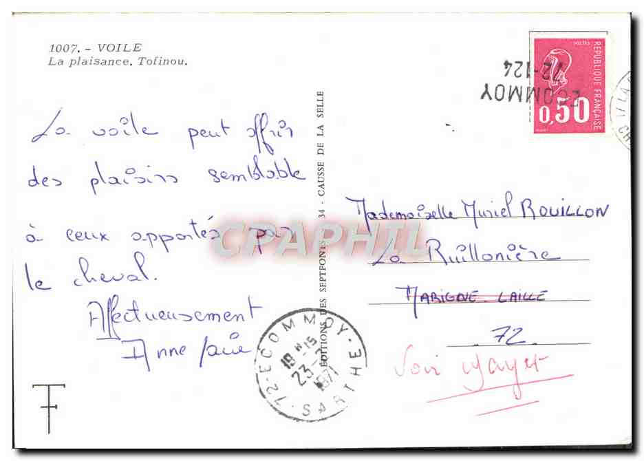 CPM Voile La Plaisance Tofinou — Back