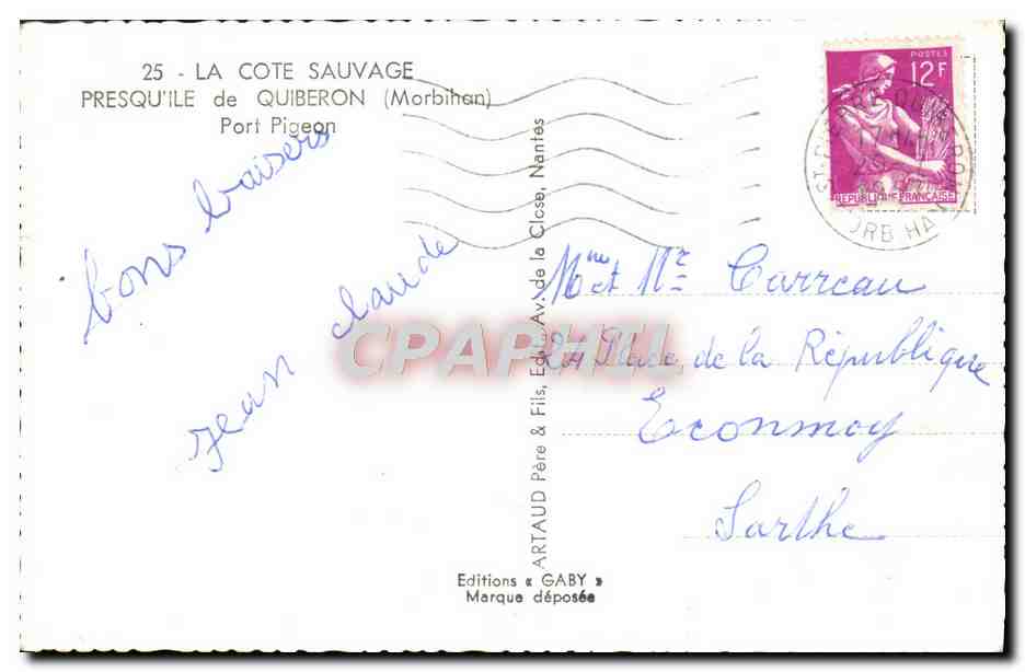 CPM Quiberon Presqu'ile de Port Pigeon — Rückseite