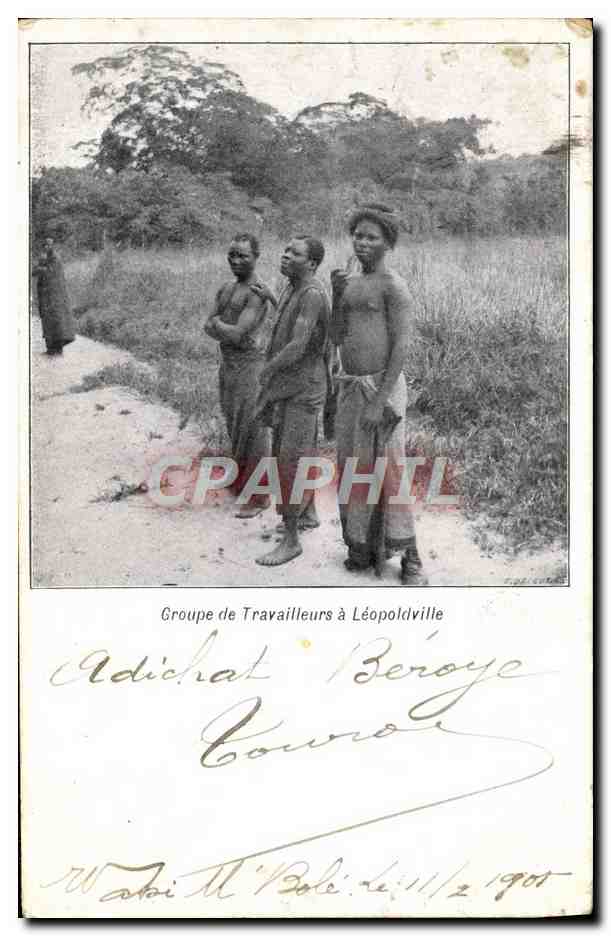 CPA Congo Belge Groupe de travailleurs a Leopoldville