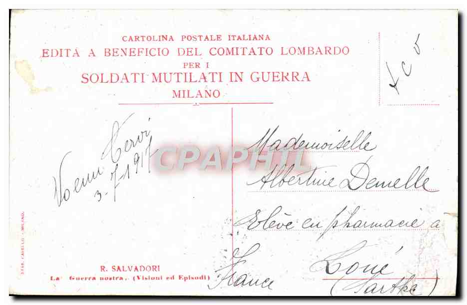 CPA Salvadori La guerre nostra Militaria  — Rückseite