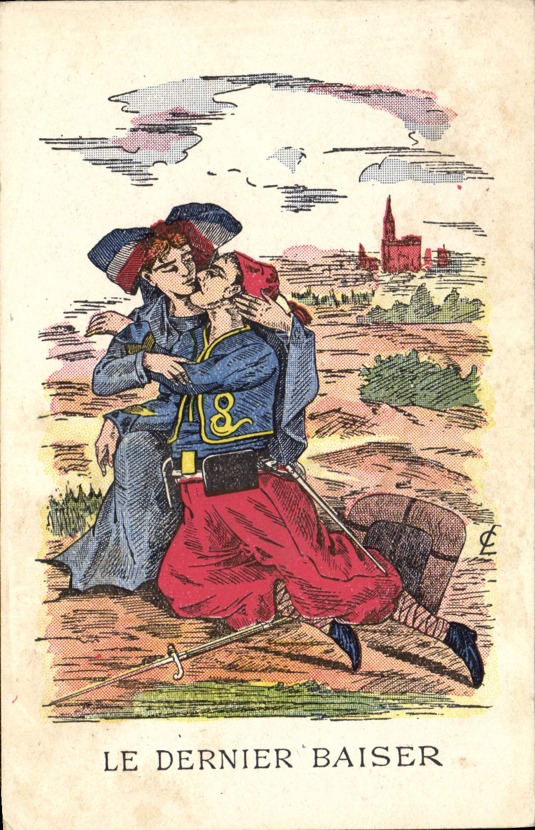 CPA Le Dernier Baiser Zouave Alsace Militaria 