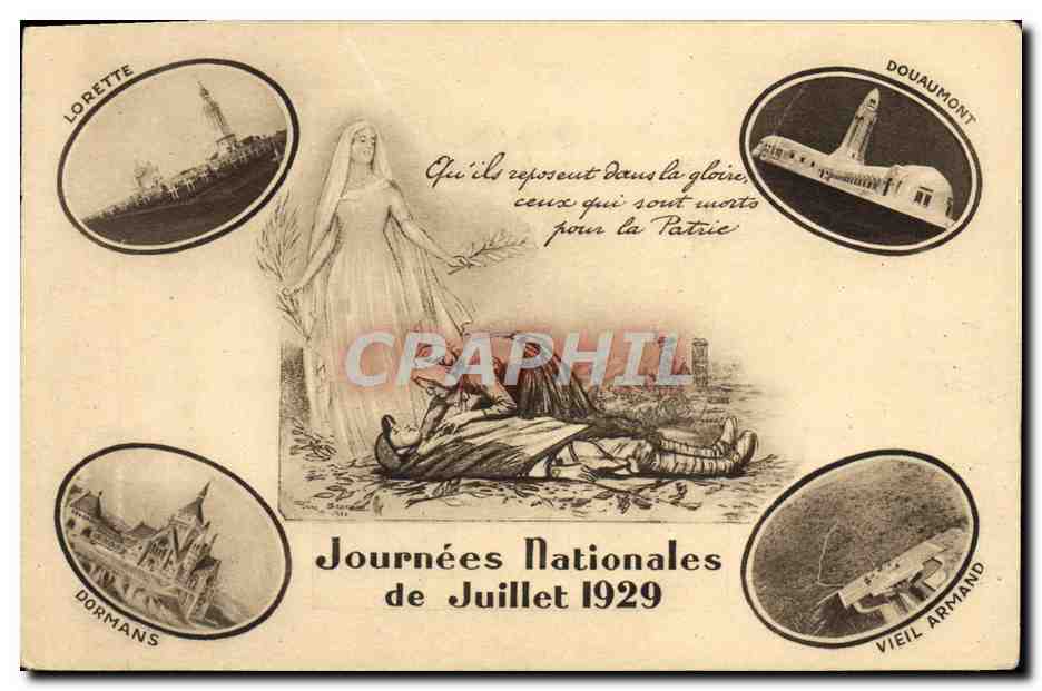 CPA Journees Nationales de Juillet 1929 Lorette Douaumont Dormans Vieil Armand Militaria 
