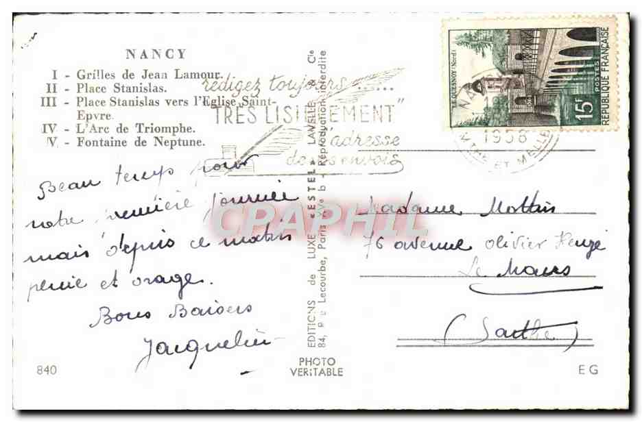 CPM Nancy Capitale De La Lorraine — Verso