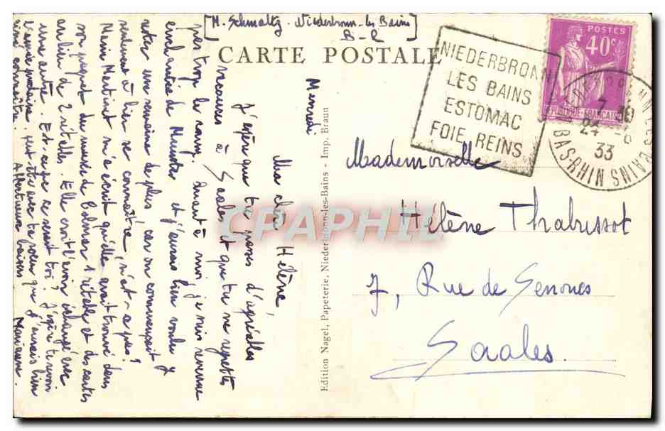 CPA Niederbronn les Bains Ruines du vieux Windstein Daguin Nierderbronn Les bains Estomac Foie Reims  — Verso