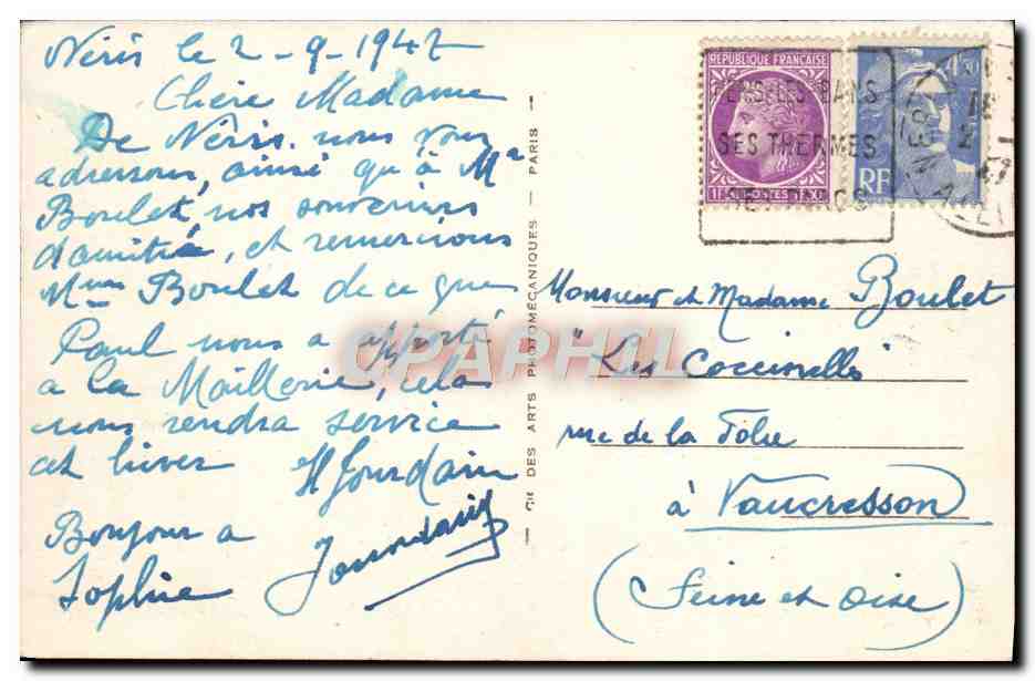 CPA Neris les Bains Entree du Grand etablissement thermal — Rückseite