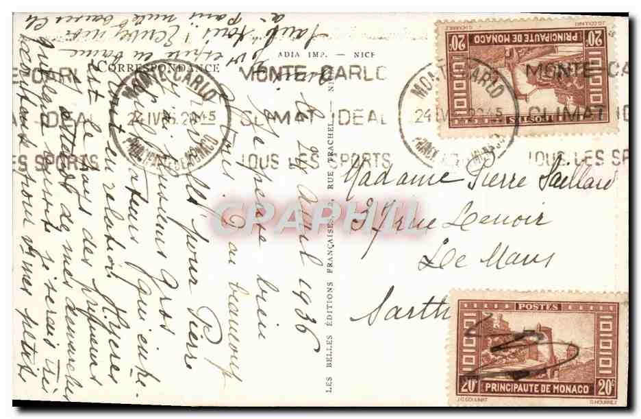 CPA Mont Carlo Le Casino et les Terasses — Rückseite