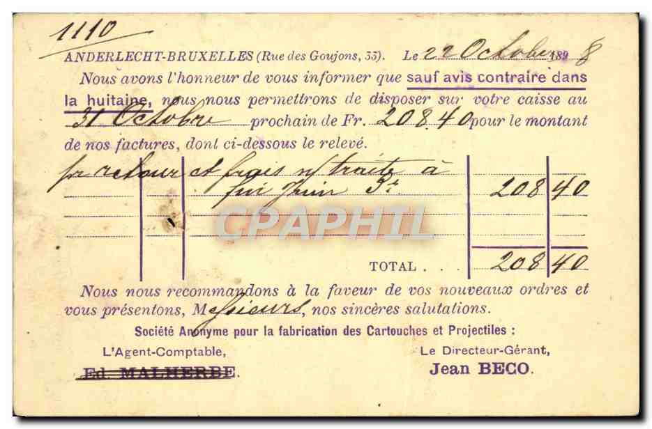 Entier Postal Belgique 1898 pour Draguignan Rossi Quincailliers  — Rückseite