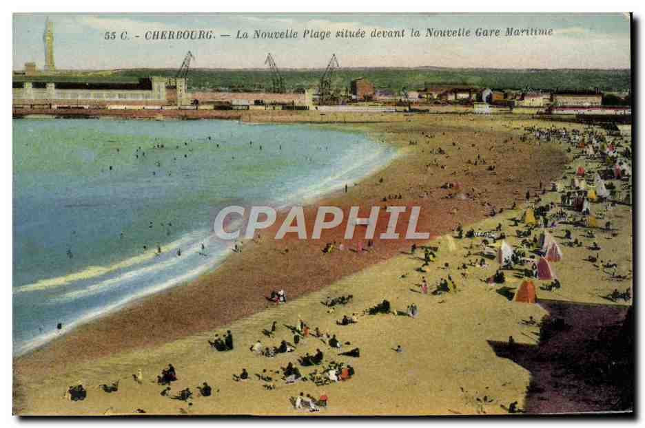 CPA Cherbourg La Nouvelle Plage Situee Devant La Nouvelle Gare Maritime