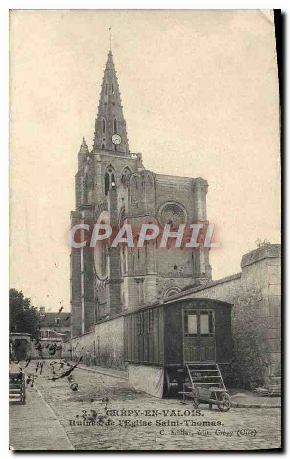 Tarjeta postal antigua Crepy En Valois Ruinas De La Iglesia De San Tomás