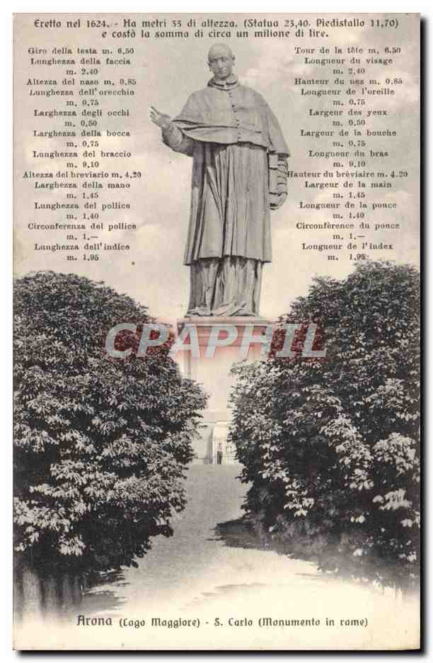 CPA Arona Lago Maggiore s Carlo Monumento in rame 
