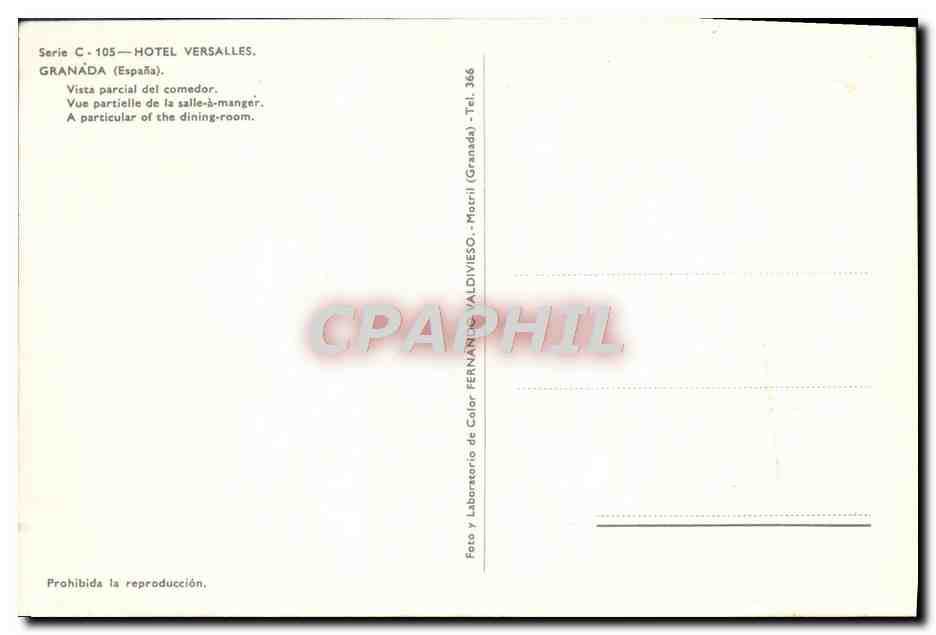 CPM Hotel Versailles Granada Vista parcial del comedor — Rückseite