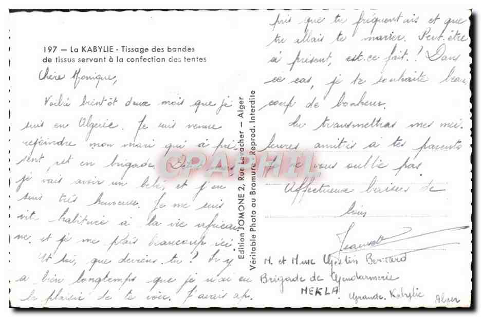 CPM La Kabylie Tissage Des Bandes de tissus servant a la confection des tentes — Verso