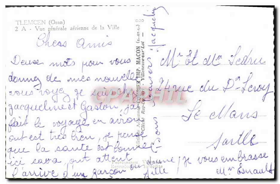 CPM Tlemcen Vue Generale Aerienne De La Ville — Rückseite