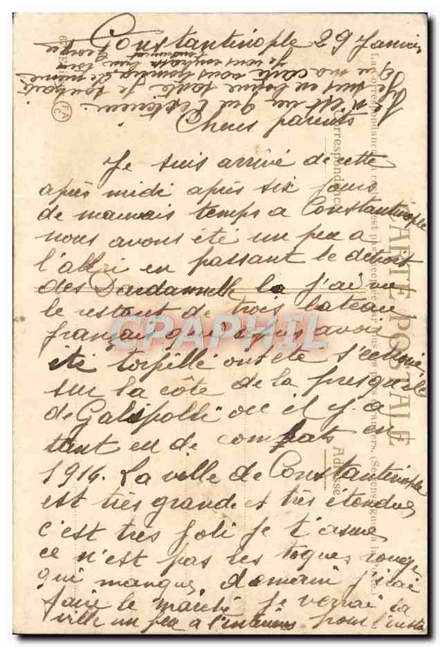 CPA Buyukdere Bosphore Constantinople — Verso