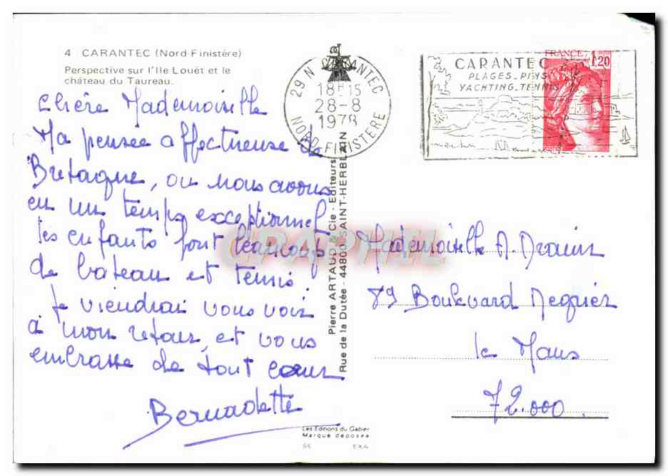 CPM Carantec Perspective Sur I'Ile Louet Et Le chateau du Taureau — Rückseite