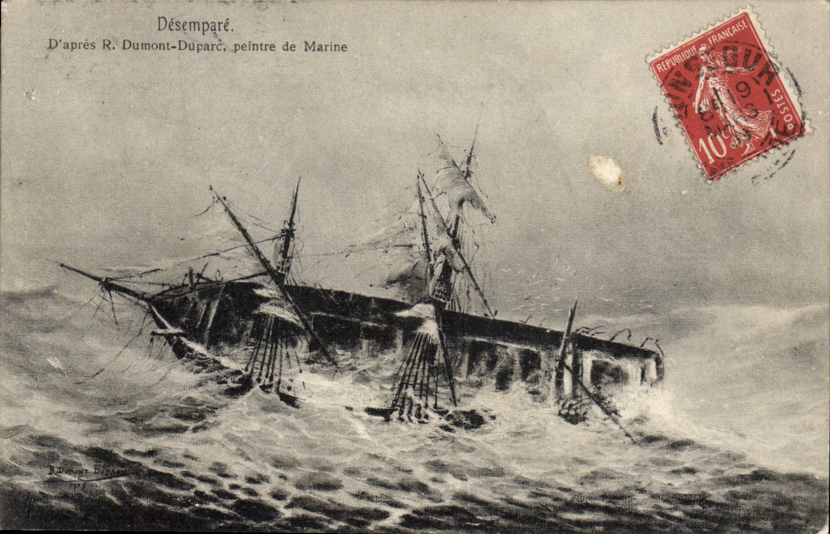 Navire désespéré — illustration d'après R. Dumont-Duparc — éditeur non visible