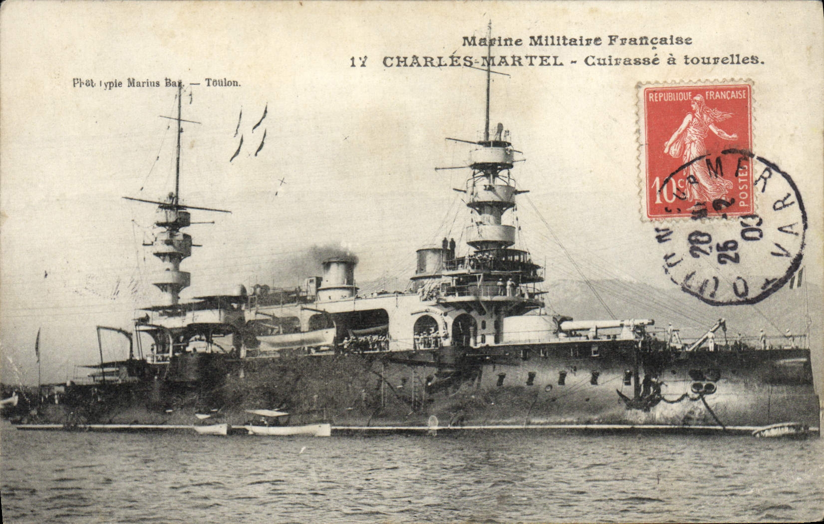Croiseur cuirassé Charles-Martel — Marine Militaire Française — Phototypie Marius Baz — Toulon