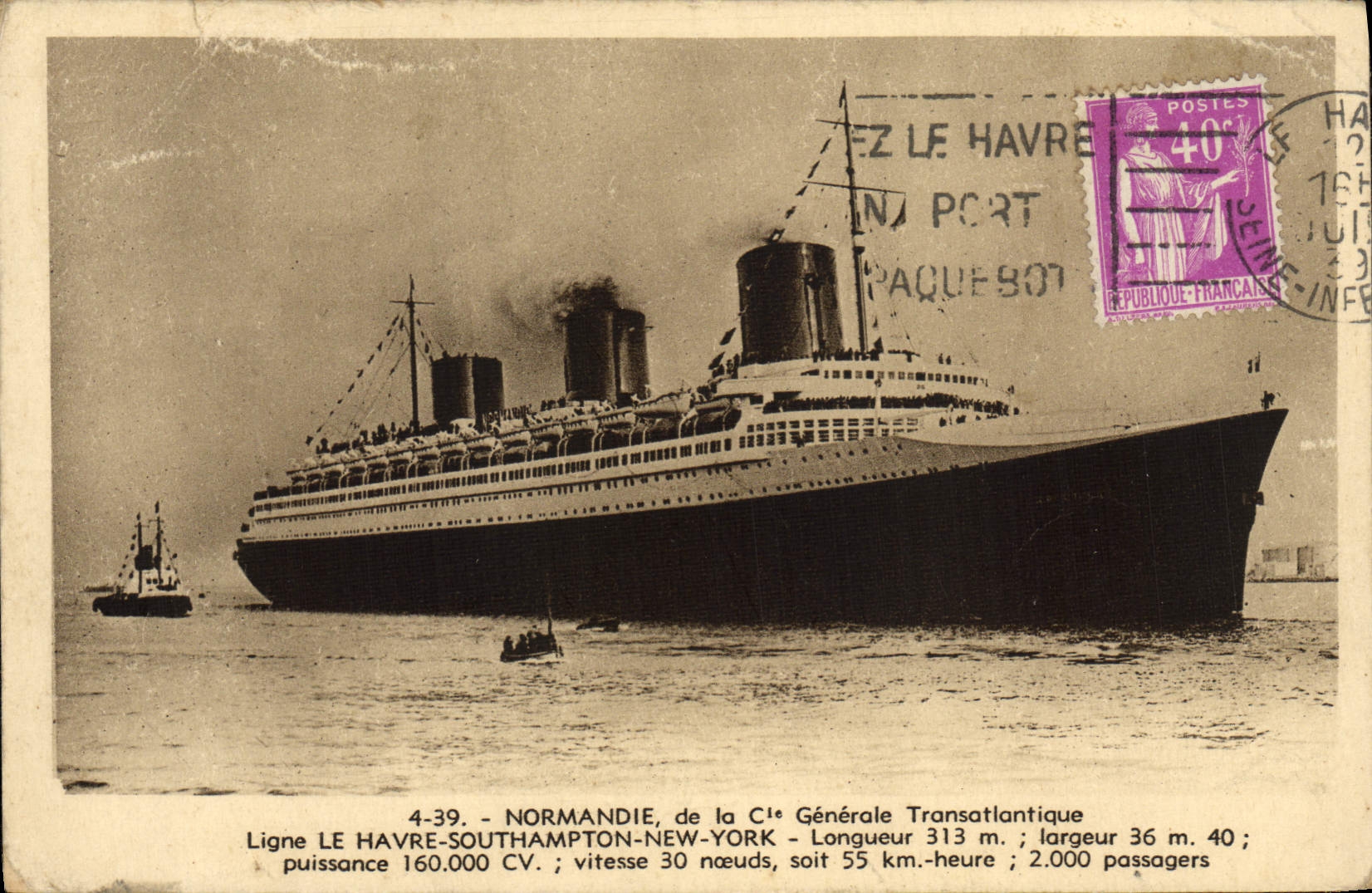CPA Normandie De La Generale Transatlantique Ligne Le Havre Southamption New York