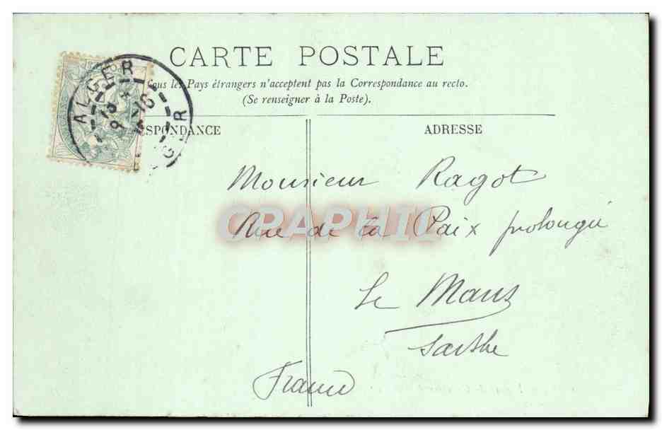 CPA Alger Depart Du Courrier De France Ville D'Alger — Rückseite
