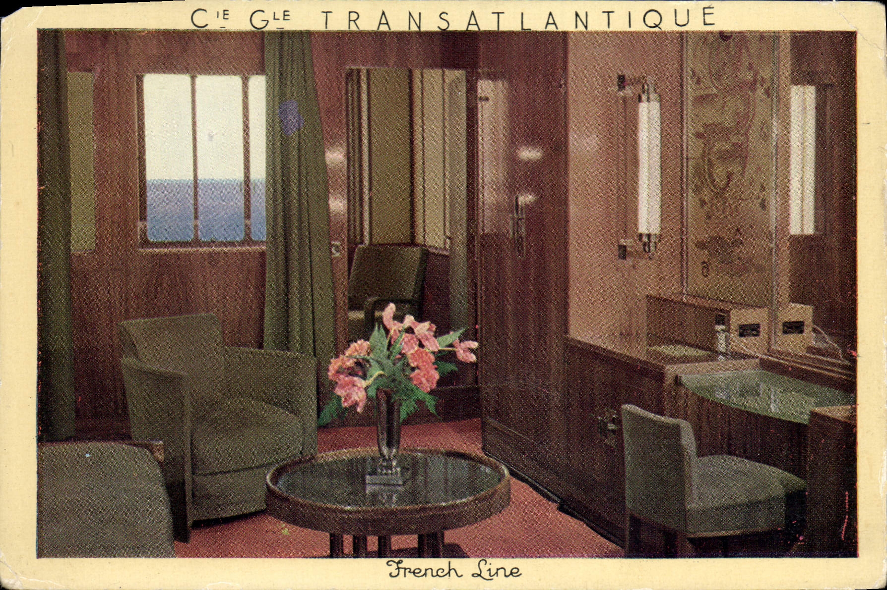 CPM French Line SS Normandie Une cabine a terrasse Pont Promenade