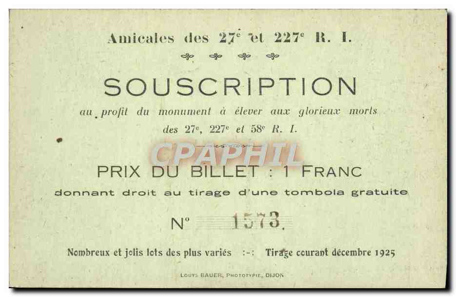 CPA Souscription nationale soldats poilus Militaria 27 et 227eme RI — Rückseite