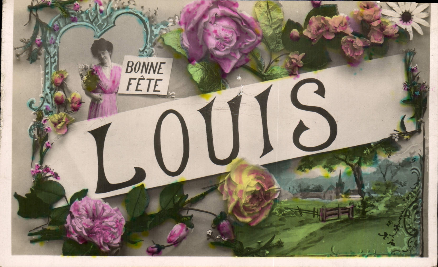 CPA Fantaisie Fleurs Prenom Louis 