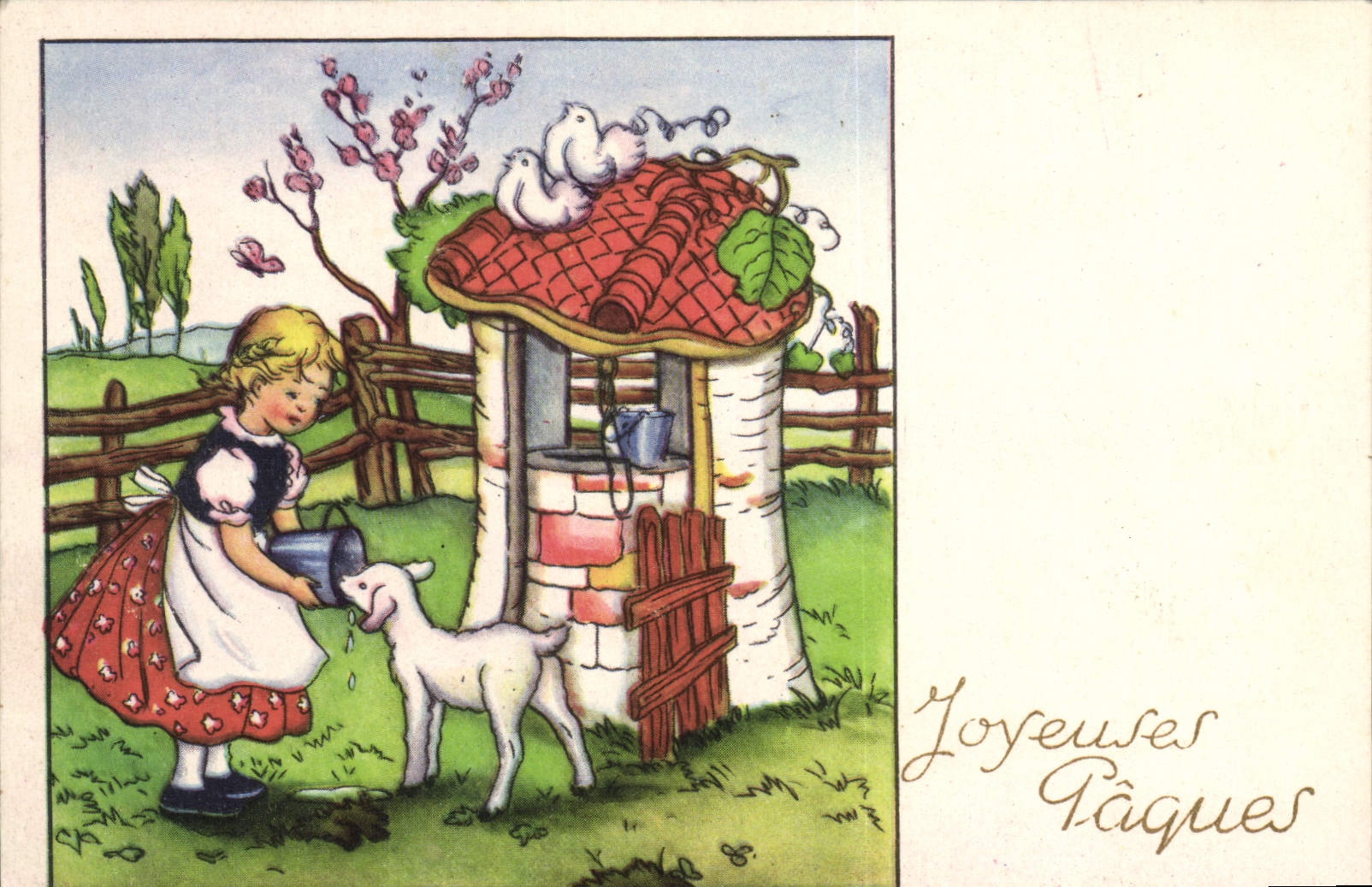 CPA Fantaisie Enfant Agneau Paques