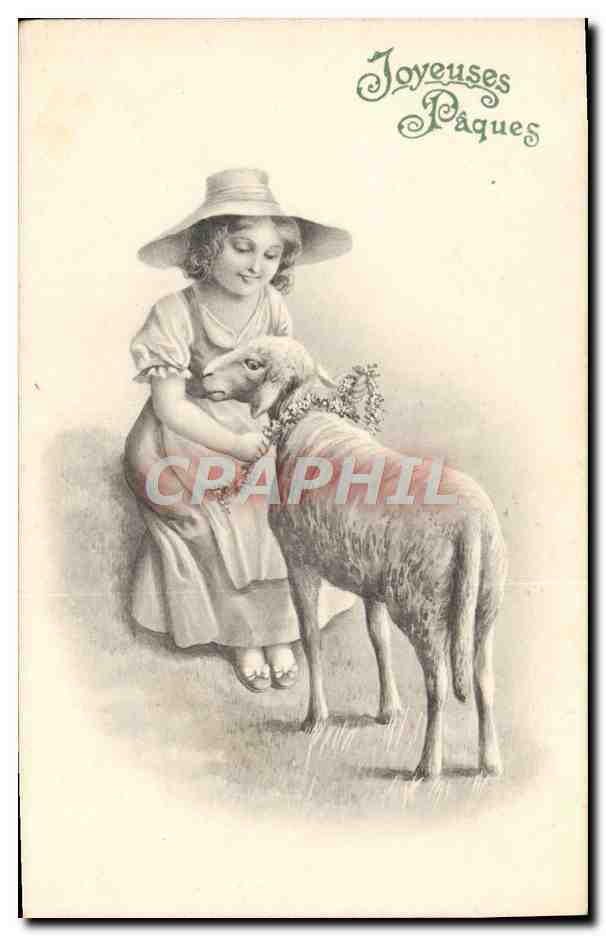 CPA Fantaisie Enfant Agneau Paques