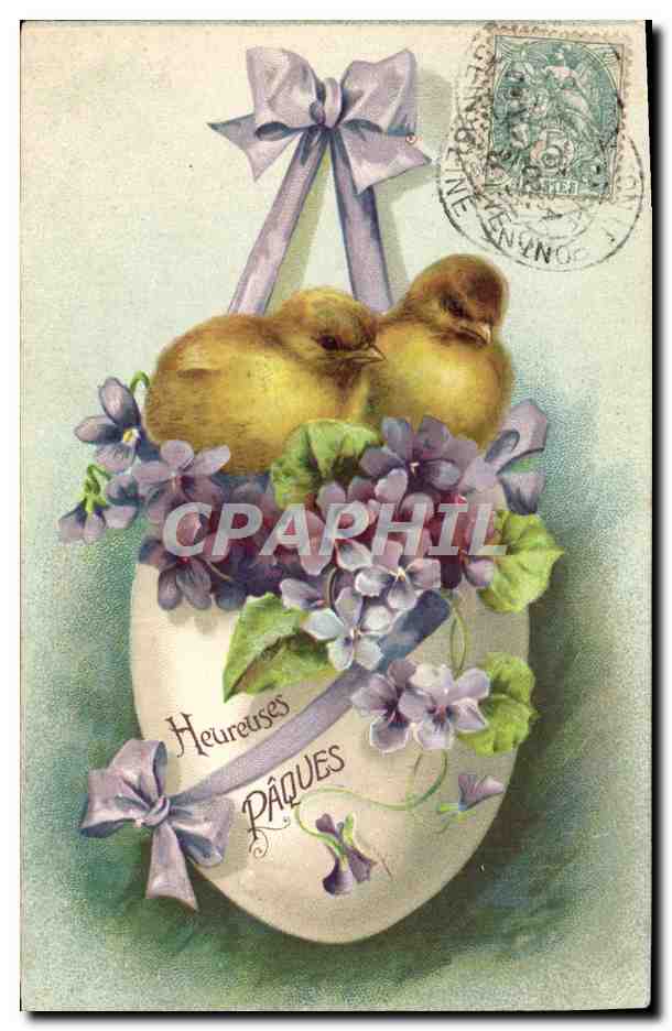 CPA Fantaisie Fleurs Poussins Oeuf 