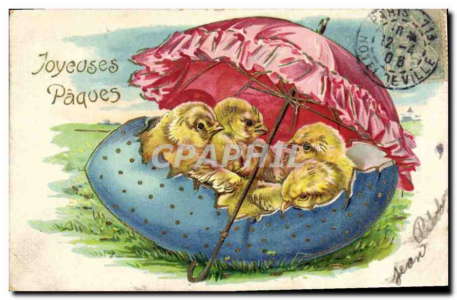 CPA Fantaisie Poussins Paques Oeuf