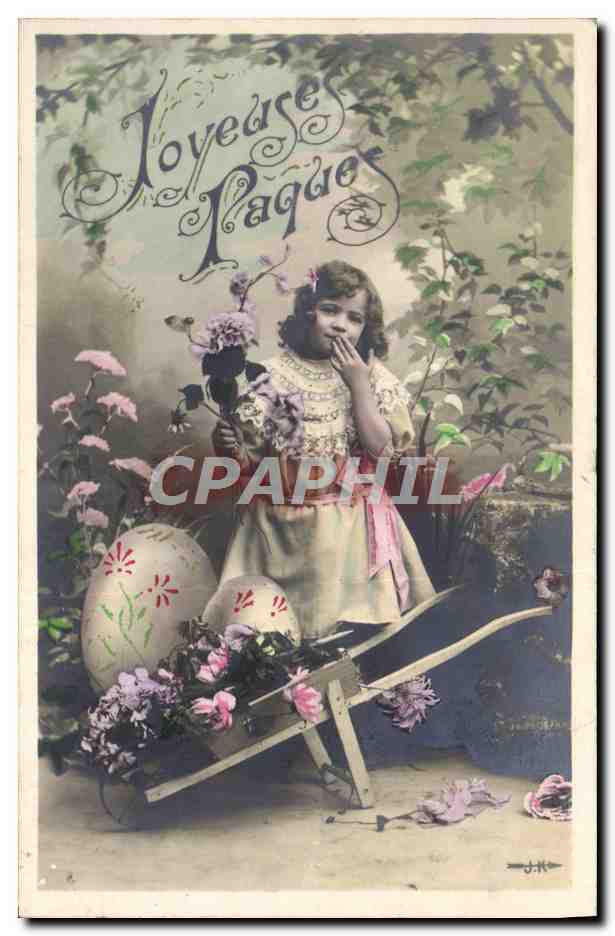 CPA Fantaisie Fleurs Enfant Paques Oeuf 