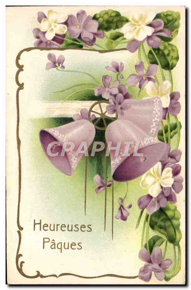 CPA Fantaisie Fleurs Paques Cloches 