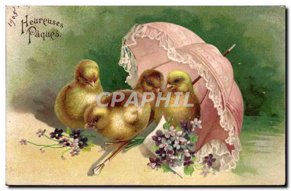 CPA Fantaisie Poussins Paques 