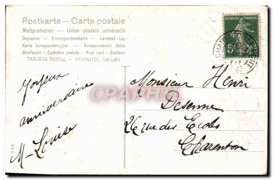 Anniversaire — colombes et roses — éditeur inconnu, n° de série non visible — Achterkant