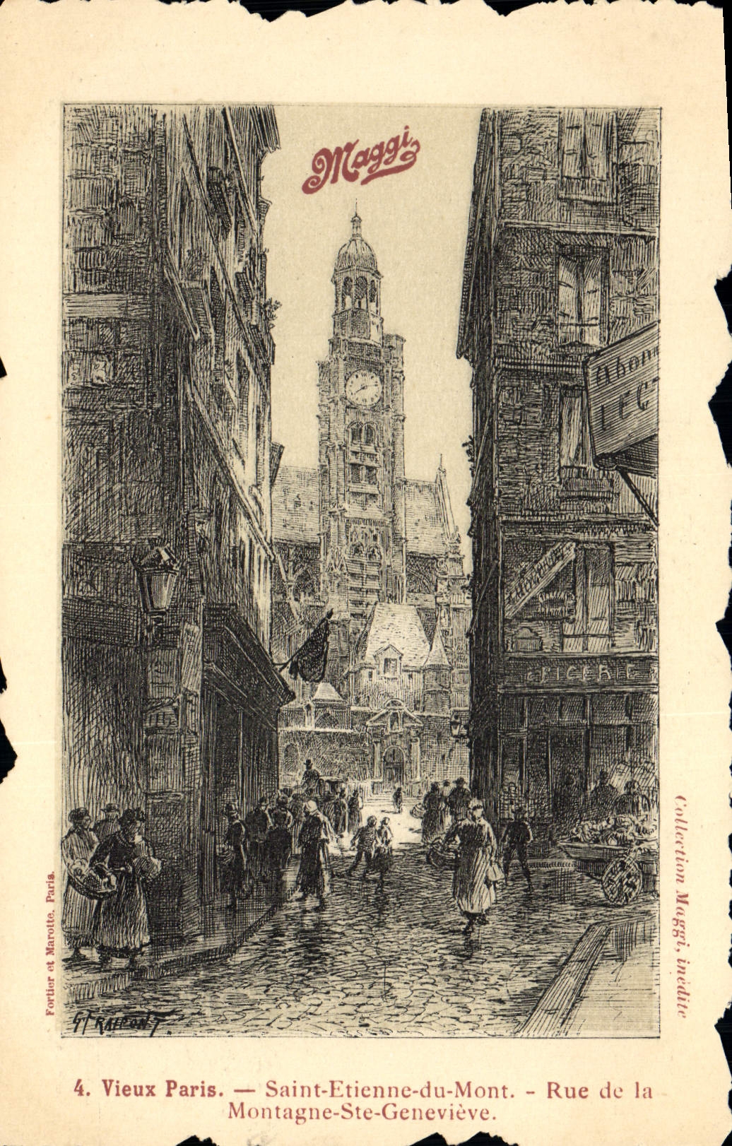 CPA Paris Vieux Saint Etienne du Mont Rue de la Montagne Ste Genevieve Publicite Maggi 