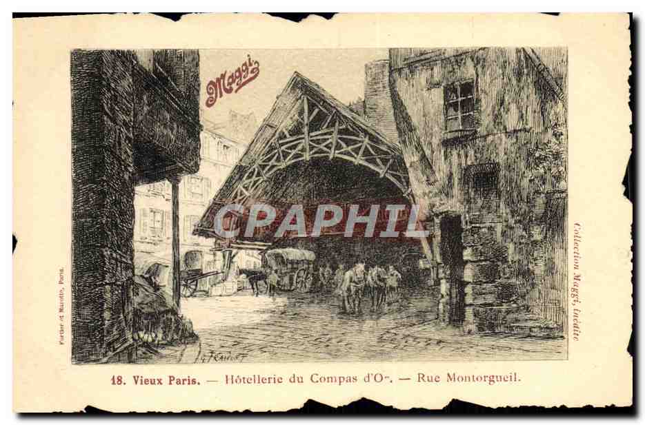 CPA Paris Vieux Hotellerie du Compas d'Or Rue Montorgueil Publicite Maggi 