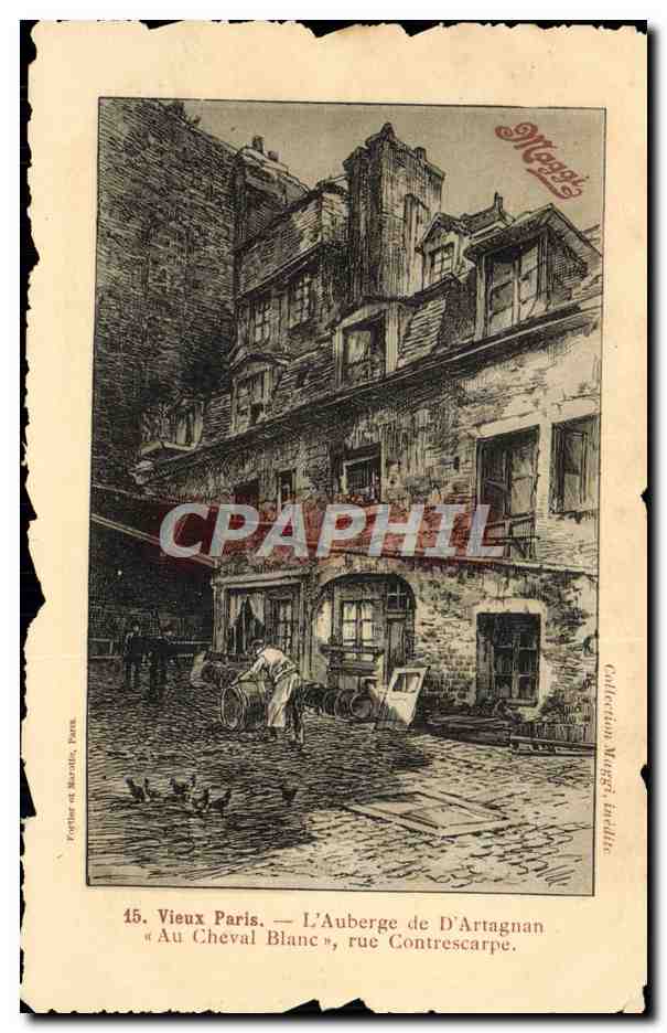 CPA Paris Vieux Auberge de d'Artagnan Au Cheval Blanc Rue Contrescarpe Publicite Maggi 
