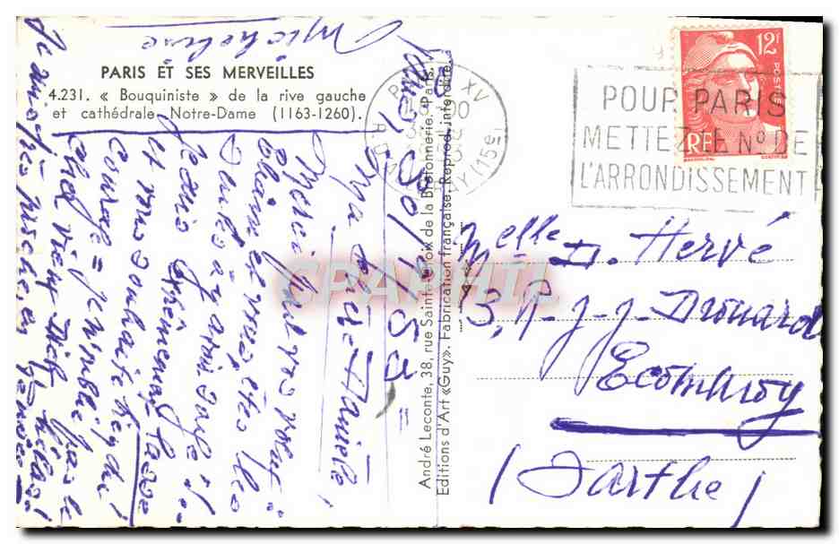 CPM Paris Bouquiniste de la rive gauche et cathedrale Notre Dame — Rückseite
